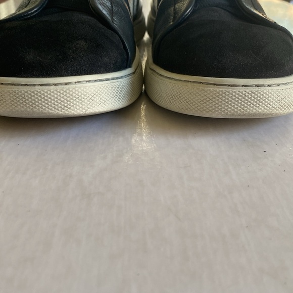 ZEGNA Triple Stitch Dark Navy Pebbled Leather/ Black Suede Slip On Sneakers 12US - Picture 10 of 10